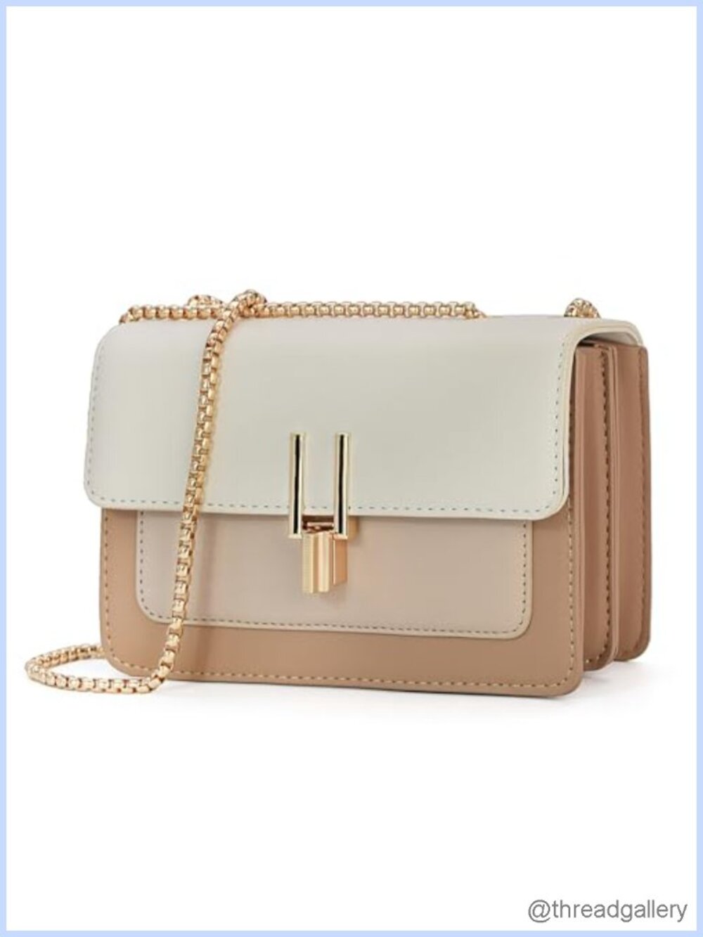 PU Leather Color Block Crossbody Satchel with Twist Lock